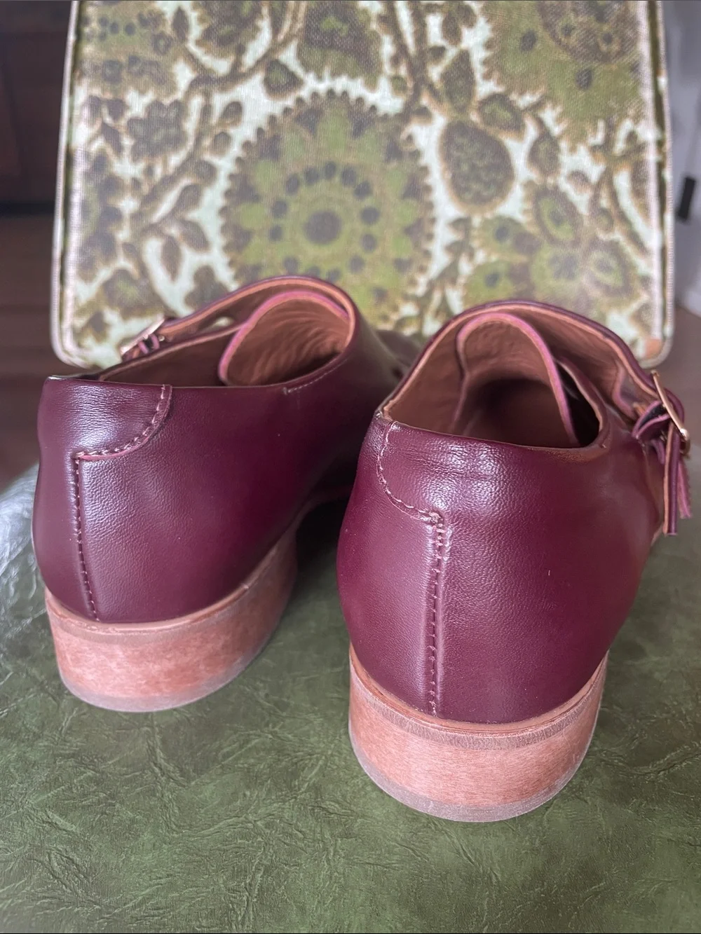 Julia Bo burgundy double buckle loafers “Baron Monk”